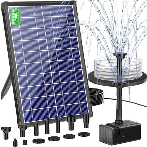 Biling Fuente Solar de 8W para Exterior con Batería de 4000mAh, Bomba de Estanque Solar Silenciosa de 300 l/h con 8 Boquillas y Manguera de Arroyo para Estanques de Jardín, Aireación hasta 500L