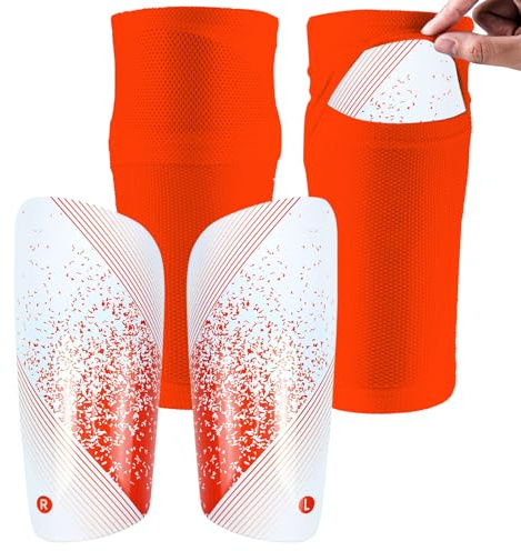 PUREASY Football Shin Pads for Youths & Adults, Shin Guards with Sleeves | Personalized style Shin Guards, Shin Defender with thick shell, breathable sleeves, secure fit, Star Stripe Design.