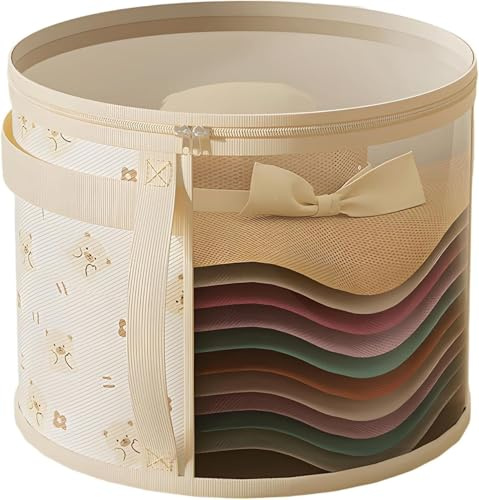 JISRKP Hat Boxes with Lids, 42x28cm Large Capacity Hat Storage Organizer for Travel, Wardrobe, and Church Events, Durable Fabric Ideal for Fashion Enthusiasts and Travelers