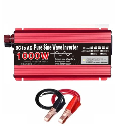 YIGECHENXIN 48v to 120v,Inverter Caricabatterie a Onda sinusoidale Pura 1000W DC 12V/24V/48V/60V, Ingresso DC, Uscita AC 120V/220V, Inverter Solare a Bassa frequenza