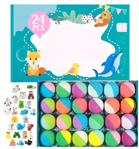 Schaumbad-Bällchen - Luxuriöse Meersalz Badebomben | Sprudelnde Badezusätze | 24er Set Badeperlen Mit Tier-Spielzeug Für Kinder & Erwachsene, Natürliche Hautreinigung, Home Spa & Entspannung