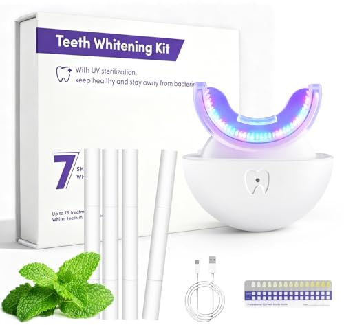 LED Teeth Whitening Kit for Home Use, Professional Teeth Whitening Kit with 4 Whitening Gels, Gentle for All Teeth Types, Easy Home Use, Ideal for Smokers, Coffee Lovers