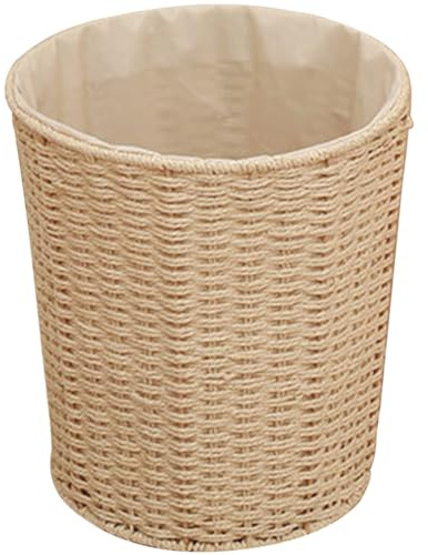 GRADENEVE Woven Wastebasket Rattan Paper Rope Iron Beige for Bedroom Use | Multipurpose Basket, Portable and Lightweight Build, Sturdy Pastoral Style, Suitable for Multiple Occasions Random Style