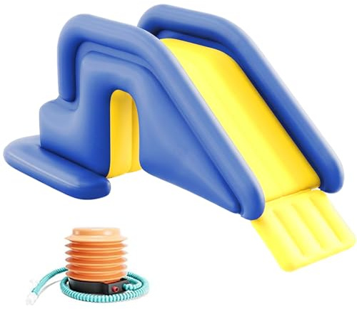 Blaue aufblasbare Poolrutsche aus PVC für oberirdische Pools mit Fußpumpe – tragbare Poolrutsche mit Kippschutz für eingelassene und oberirdische Pools
