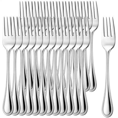 COM-FOUR® 24x kakgaffel i rostfritt stål - snyggt bestick i enkel design - små dessertgafflar - startgafflar - 14,5 cm (14,5 cm - 24 stycken)