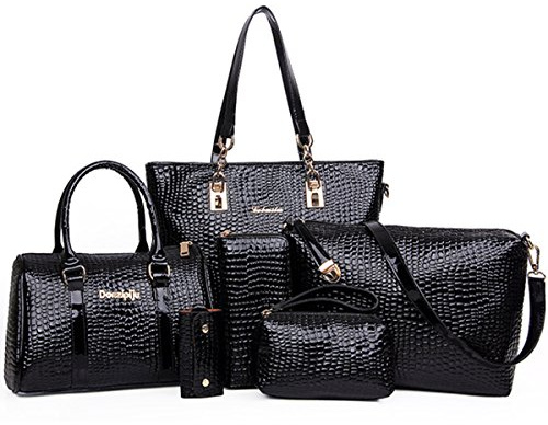 FiveloveTwo Damen 6-teiliges Set mit Crossbody Tasche und Geldbörsen PU Leder Schultertasche Shopper Tragetaschen Umhängetasche Geldbeutel Tote Taschen Clutches