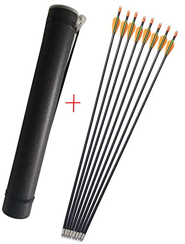 ZSHJG 12pcs Fiberglaspfeile 29 Zoll Jagdpfeile mit Pfeilköcher Halter Rohr Kinder Pfeile Bogenpfeile Für Compoundbogen Recurve Bogen (Orange+Köcher)
