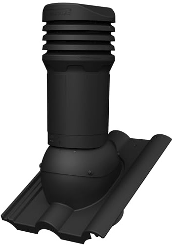 Parotec Entlüftungskamin DN 125 mm passiv für Nelskamp - Finkenberger, IBF - Doppelrömer Dachziegel Dachentlüftung, Abluftrohr, Lüftungshaube (RAL 9005 - Schwarz)