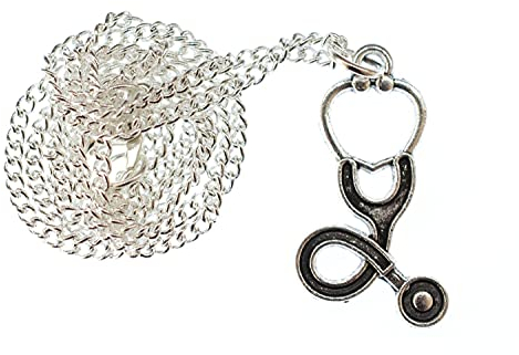 Miniblings Stethoskop Kette 45cm Halskette Anhänger Arzt Krankenhaus Gesundheit - Handmade Modeschmuck - Gliederkette versilbert