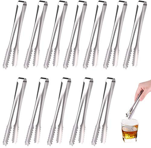 TUPARKA 12 Pack Ice Sugar Tongs Stainless Steel Small Serving Tongs Serving Silver Tongs for Wedding Birthday Party Coffee Kitchen Bar