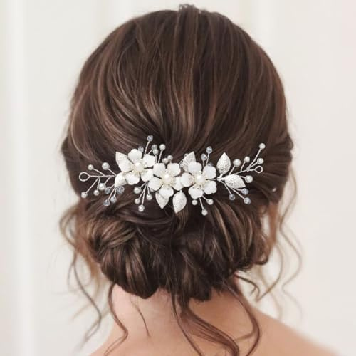 Vakkery Accessoires Cheveux Mariage de Fleurs pour Femmes Bijoux Cheveux Mariée avec Perle pour Mariée et Filles