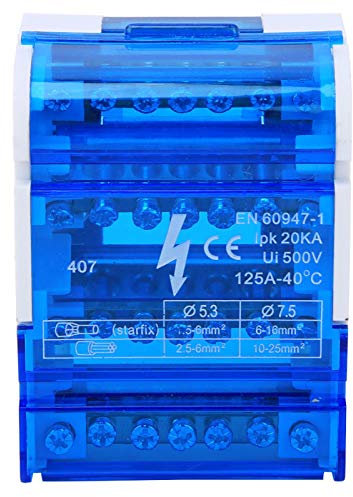 Scatola di distribuzione morsettiera, modulo di distribuzione morsettiera a 4 posizioni 125A / 500V montaggio su guida DIN, monofase a 4 livelli con copertura antipolvere trasparente