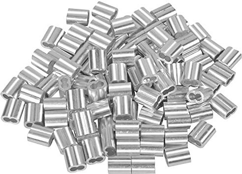 100 Pezzi Ghiere in Alluminio, Fune Metallica in Alluminio Maniche, Morsetto a Doppio Foro Alluminio per Corda in Acciaio, Fune, Filo Metallico e Cavo, Argento (4 mm/0.157inch)