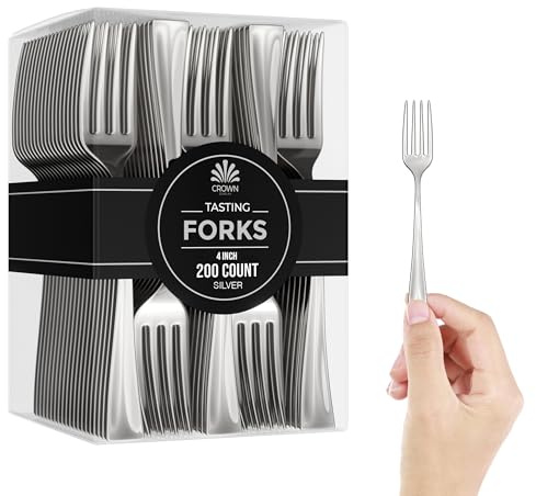 Exquisite Mini Disposable Silver Forks For Desserts - Pack Of 200 Dessert Forks – Size: 4 Inch - Color: Silver - Real Flatware Look - BPA Free - Food Safe