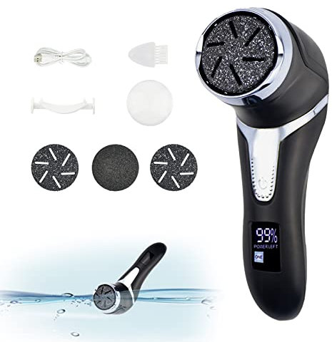 Kikuo Elektrische Fußfeile Hornhautentferner Pediküre Set, IPX7 Wasserdicht Wiederaufladbarer Fußpflege Elektrische Fußfeile mit Vakuumsaugfunktion, 2 Geschwindigkeiten 3 Schleifköpfen (Schwarz)