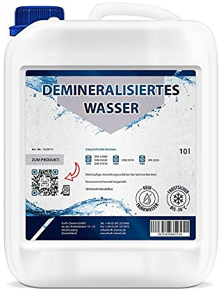 Furthchemie Demineralisiertes Wasser 10 l | Höhere Qualität als Osmosewasser, Destilliertes Wasser