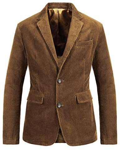 chouyatou Men's Vintage Casual Work Wear Corduroy Suit Blazer Jacket Sport Coat (XX-Large, Brown)