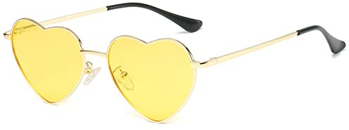 RUNHUIS Polarisiert Herzform Sonnenbrille Damen Herren Hippie Herz Brille Vintage Liebe Sonnenbrille für Festival Party Gold Metallrahmen mit UV400