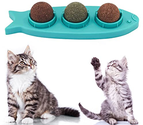Louenth 3in1 Katzenminze Ball für Katzen, Katzenminze Balls Spielzeug, Drehbares Katzenminze Balls, Katzenspielzeug Essbar mit Katzen Minze, Selbstklebende Katzenminze für Katzen Zahnpflege