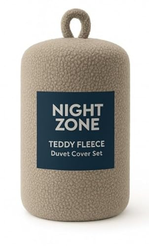 NIGHTZONE Teddy Fleece Duvet Cover Set With Pillow Case Thermal Fleece Warm Cosy Soft Fur Teddy Bedding Duvet Cover Set (Beige, Double)