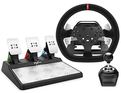 PXN Gaming Force Feedback Lenkrad, 3.2 Nm, V10 3IN1 Rennlenkrad, mit 6+1 Schaltknüppel und H Pedalen, Lenkrad für PS4, Xbox, PC