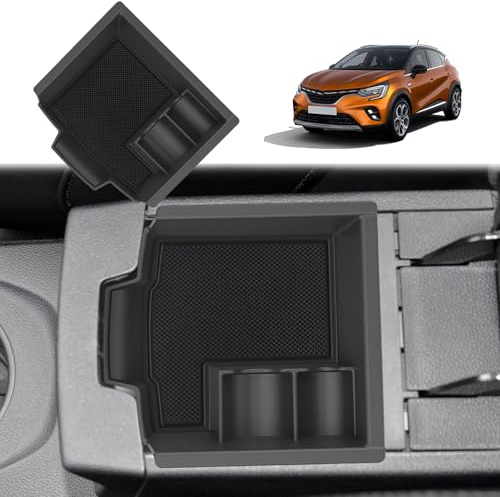 GAFAT Kompatibel mit Renault Captur 2 E-Tech Hybrid/Symbioz 2025 2026-2020 Mittelkonsole Aufbewahrungsbox, Captur 2025 Armlehne Organizer Ablagen, für Münzen, mit Matten, Captur 2 Zubehör (Schwarz)