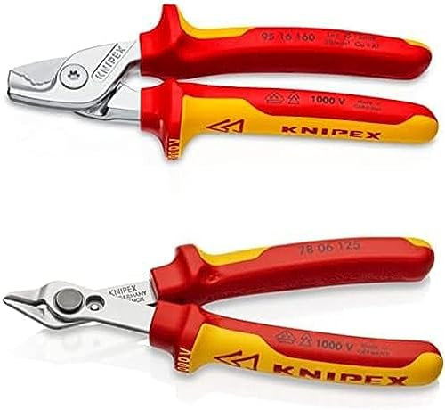 KNIPEX StepCut Kabelschere verchromt, 160 mm 95 16 160 + KNIPEX Electronic Super Knips125 mm 78 06 125, beide isoliert mit Mehrkomponenten-Hüllen und VDE-geprüft