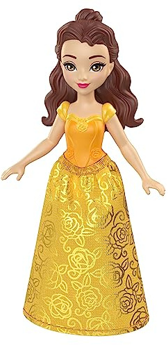 Mattel Disney Princess Toys, Small Dolls, Belle Posable Doll with Sparkling Clothing Inspired by Disney Movie, Gifts for Kids, HLW78