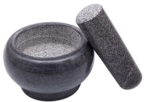 QPZK Mortier De Granit Lourd Et Pilon De Cuisine Épices De Cuisine avec Broyeur De Pesto, Bol De Moulin À Pierre pour Guacamole, Salades, Broyeur d'herbe, Moudre Et Écras 10cm