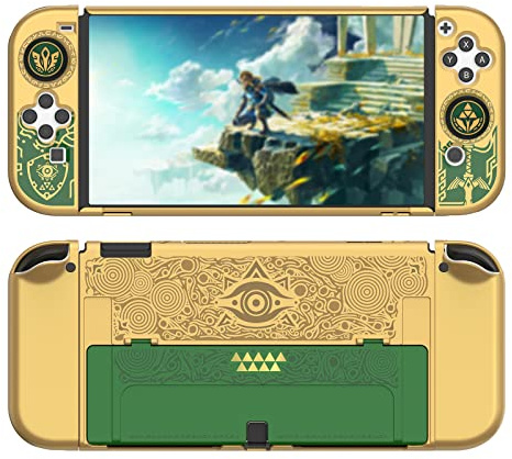 IINE Coque de protection rigide compatible avec Nintendo Switch OLED, Switch OLED avec poignées Joy-Con confortables et 2 capuchons de joystick