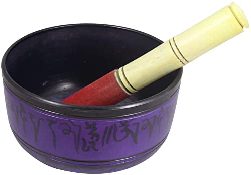 Tibetische Klangschale aus Metall, handbemalt, Violett, 16,5 cm, Musikinstrument für Meditation und Heilung
