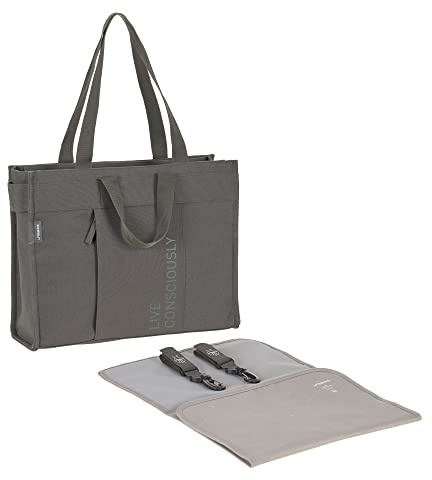 LÄSSIG Baby Wickeltasche mit Wickelunterlage, Kinderwagenbefestigung, produziertGRE Tote Up Bag anthracite