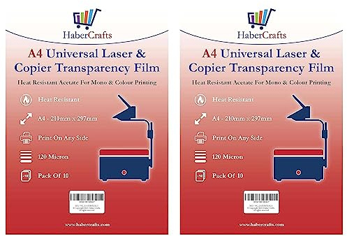Universal Laser Transparency Film A4 Clear OHP Sheets Laser Printer Acetate Film Overhead Projector Film Tracing Graphic Design Paper Printable Sheets Fast Dry 120 Micron (10 Sheets),Pack of 2