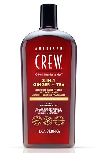 AMERICAN CREW – 3-in-1 Ginger & Tea Shampoo, Conditioner & Body Wash, 1000ml, Pflegeshampoo und Duschgel für Männer, Produkt für die tägliche Reinigung von Körper und Haar