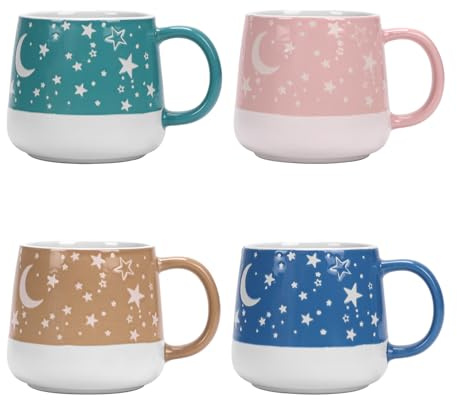 Schliersee Moon and Star Coffee Mugs Set of 4, 16 OZ Porcelain Mug, Cute Tea Cup, for Latte, Tea, Cappuccino, Mocha, Cocoa, Espresso Cup Mug Present, Microwave Safe and Dishwasher Safe
