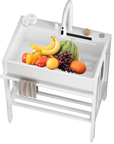 Évier de Cuisine Evier 304 inox professionnel Evier exterieur de jardin avec robinet rétractable comprend un kit de plomberie complet,Meuble Cuisine Exterieure Evier,Extérieur Garage Evier ( Color : W
