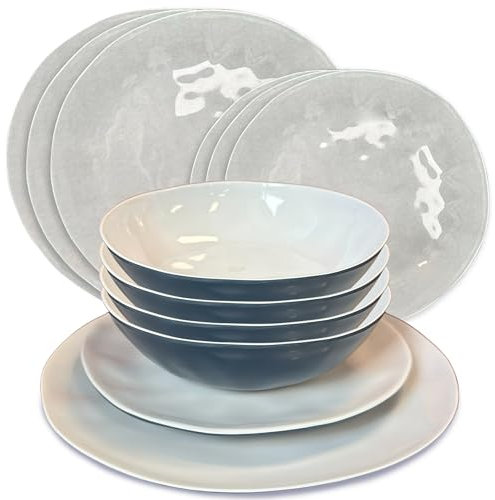 Liberty Murano 12 Piece Melamine Dinner Set - Camping Essentials, Plates and Bowls Set, Durable and Lightweight Tableware for Home, Picnic, Caravanning, and Outdoor Adventures