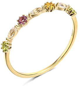 Lieson Verlobungsringe Frauen, Freundschaftsringe Gold 585 14K Dünn Weiß Topas mit Mehrfarbig Edelstein Ring Verlobung Gelbgold Große 47 (15.0)