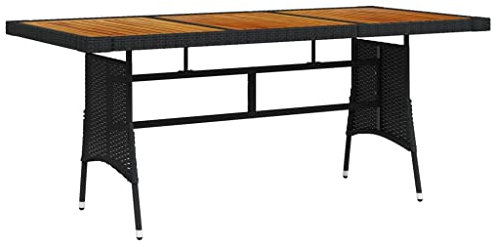 AUVYI Mesa de jardín negra 160 x 70 x 72 cm, polirratán y madera maciza, de acacia, mesa de cocina, mesa de cerveza, mesa multifunción, mesa de póquer, mesa de camping, mesa auxiliar, pequeña