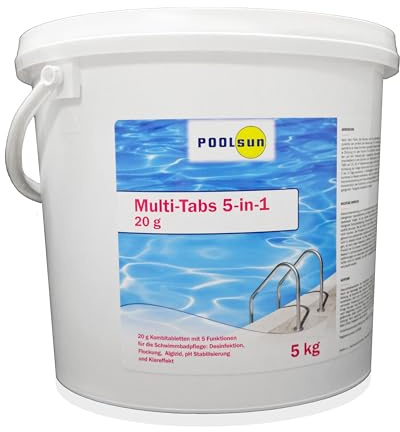 PoolSun Multitabs 5 in 1 Chlor 20g - 5 kg Kombitabletten mit 5 Funktionen