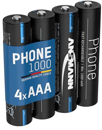ANSMANN Batterie de téléphone ANSMANN Micro AAA, 1000 mAh NI-MH 1,2V, 4 pièces, Rechargeable, puissante,pour DECT Phone, téléphone sans Fil, babyphone, Batterie de Remplacement