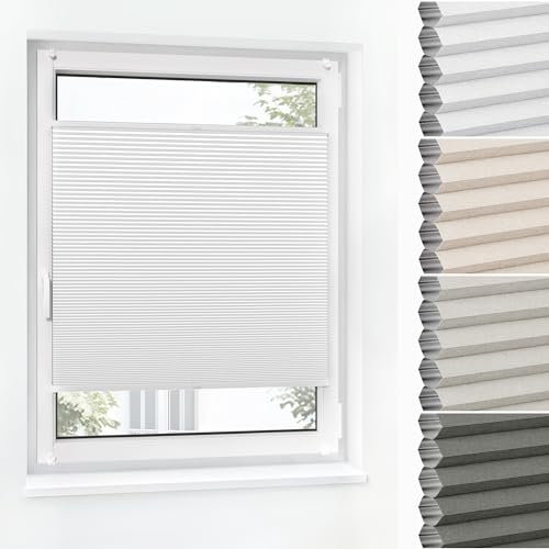 Jalousiescout Wabenplissee ohne Bohren Verdunklung—Thermo plissee Klemmfix Zweifarbig 117.5x70cm weiß-Weiß, Sonnen-, Sicht- & Hitzeschutz Jalousie verdunklung für Fenster & Tür