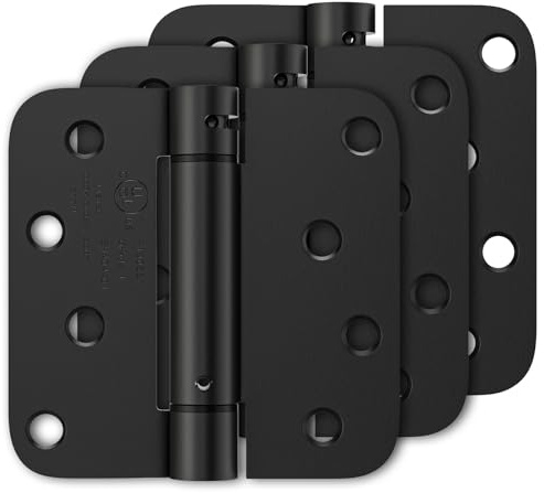 Luxbaro 3 Pack Self Closing Door Hinges 4 Inch, Matte Black Spring Loaded Hinges with 5/8'' Radius Corners, Adjustable Tension for Garage, Front Door, for Left and Right Hand Door, UL Listed