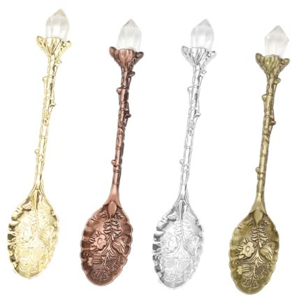 MOLUCKFU 4pcs Vintage Dessert Spoons Retro Coffee Mixing Spoons for Home and Cafe Use Material Comfortable Handle for Ice Cream and Pastries