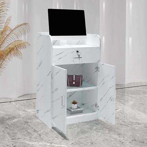 Rezeptionstrese, Stehtheke mit Schublade und Aufbewahrungsschrank, Kasse, moderner Willkommenstisch, Einzelhandel, Theke für Salon, Büro, Bekleidungsgeschäft (Weiß-A, 80 cm)
