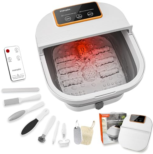 FOFOJÔY Spa pliable pour les pieds avec chaleur et télécommande, rouleaux de massage, bulle, kit de pédicure pour les pieds, contrôle de la température, lumière rouge, bain de pieds et spa pour les