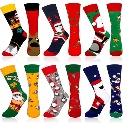 Vleuexe Weihnachtssocken,6er Pack Bunte Socken Unisex Damen Herren,Colours Lustige Socken mit Weihnachten Motiv,Wintersocken Damen,Kuschelsocken,Geschenke für frauen links rechts verschieden 37-44