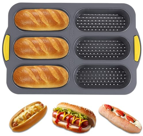 atrccs Moule à Pain en Silicone, Plaque de Cuisson pour Baguettes Antiadhésif et Résistant à la Chaleur, Plaque à Pâtisserie pour la Cuisson Maison, Moule à pain pour Hoagie Rolls, Hot Dog Buns
