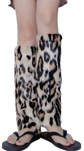 Yjcnelcr Leopard Fuzzy Kunstfelle Beinwärmer Pelze Absätze Stiefel Manschettenhülle Ein Paar Karneval Stiefelhülle JK Uniform
