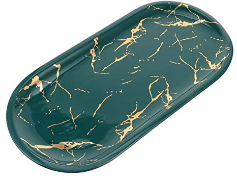 SECFOU Plateau à Sushis Marbré Vert Petit Format en Céramique, Assiette à Bijoux Multifonction, Plat Résistant pour Apéritifs et Présentations, Usage Maison et Événement, Pièce Unique